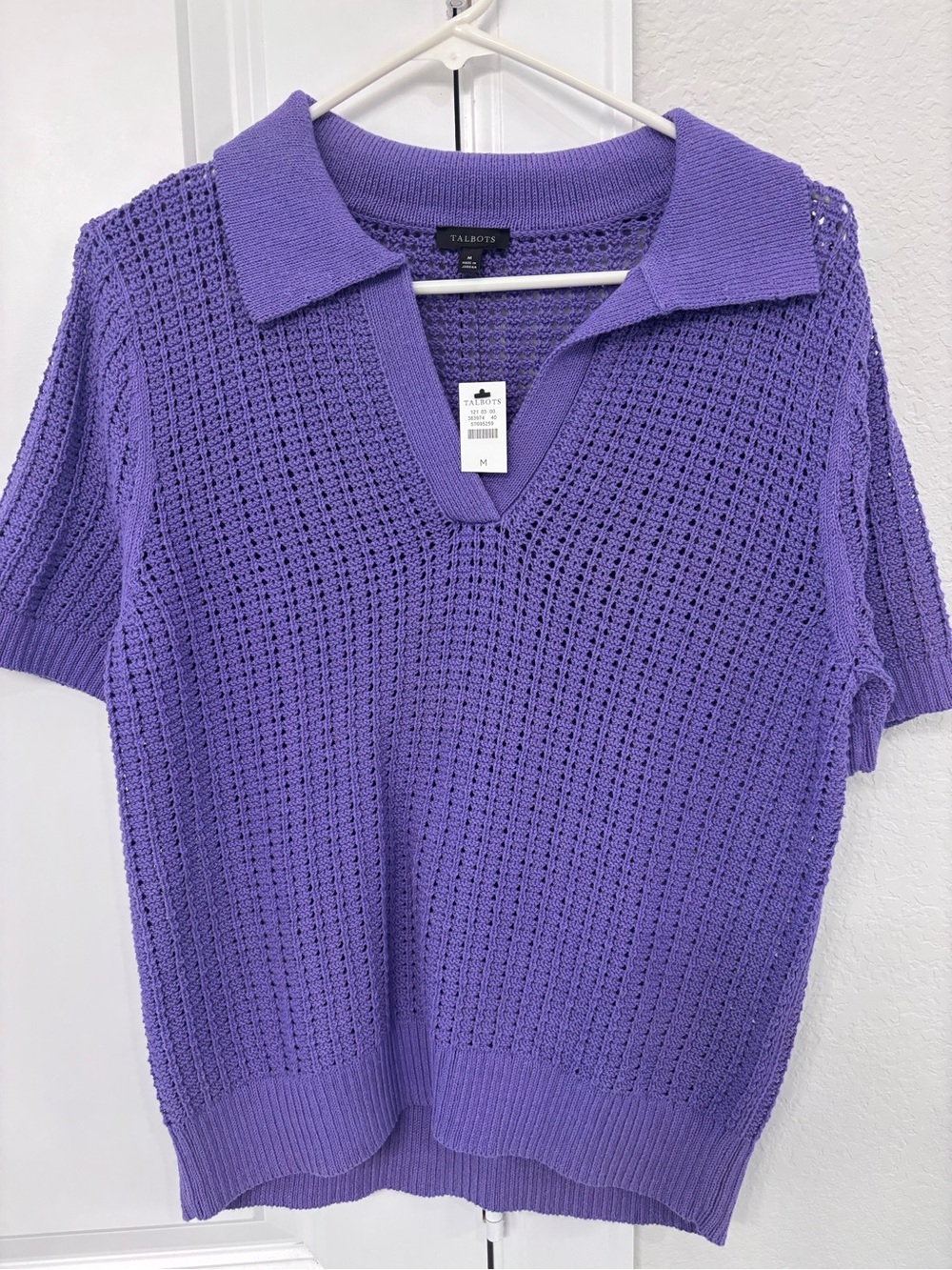 Talbots Purple Open-Knit Polo Sweater